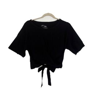 Aerie Black Crop Tie-Front T-Shirt